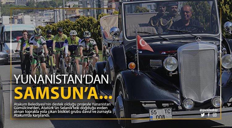 Atakum'da bisikletçilere davullu zurnalı karşılama